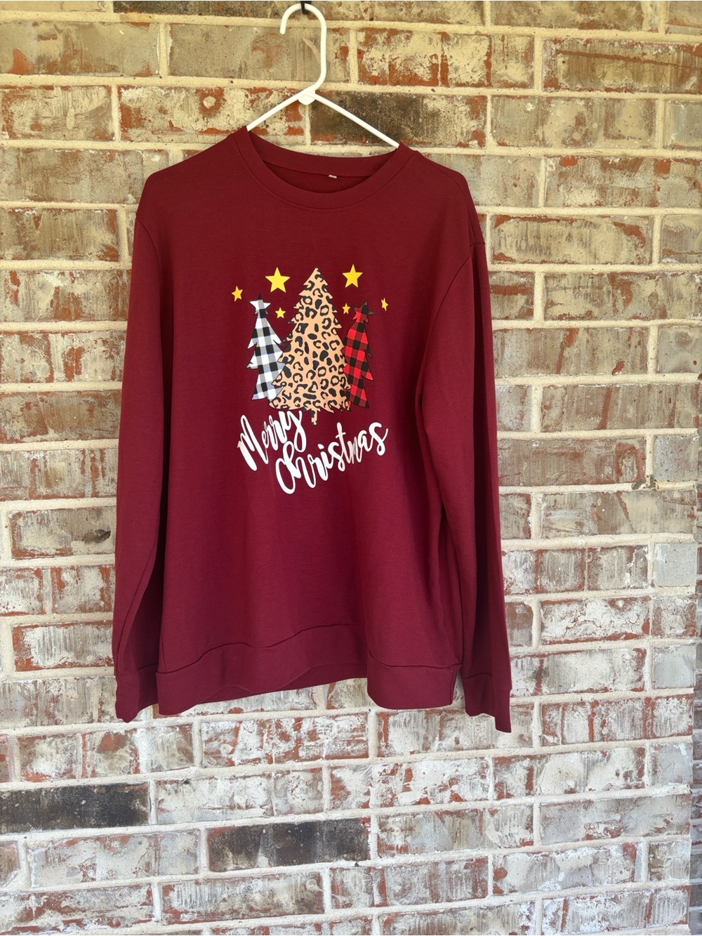 Unbranded Maroon Soft Plaid Leopard Print Christmas Tree Sweatshirt